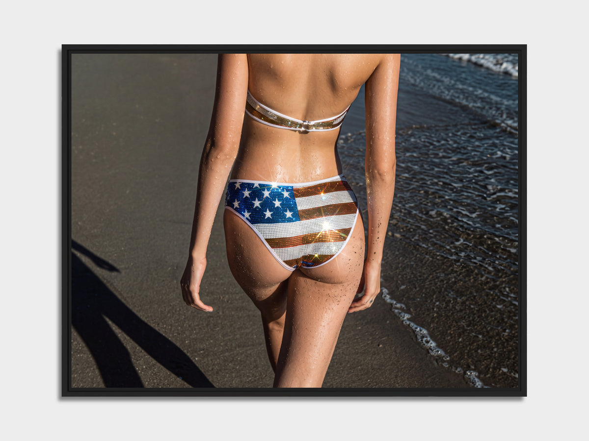 Electric Summer 02 – bikini on the beach fine art print, black matt floater frame | Beau Edition