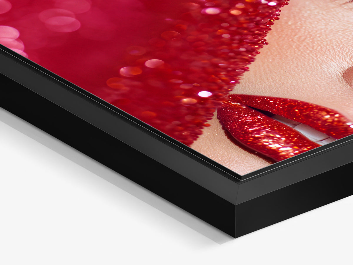 Electric Summer 05 – black matt floater frame close-up, glitter and red lipstick fine art print | Beau Edition