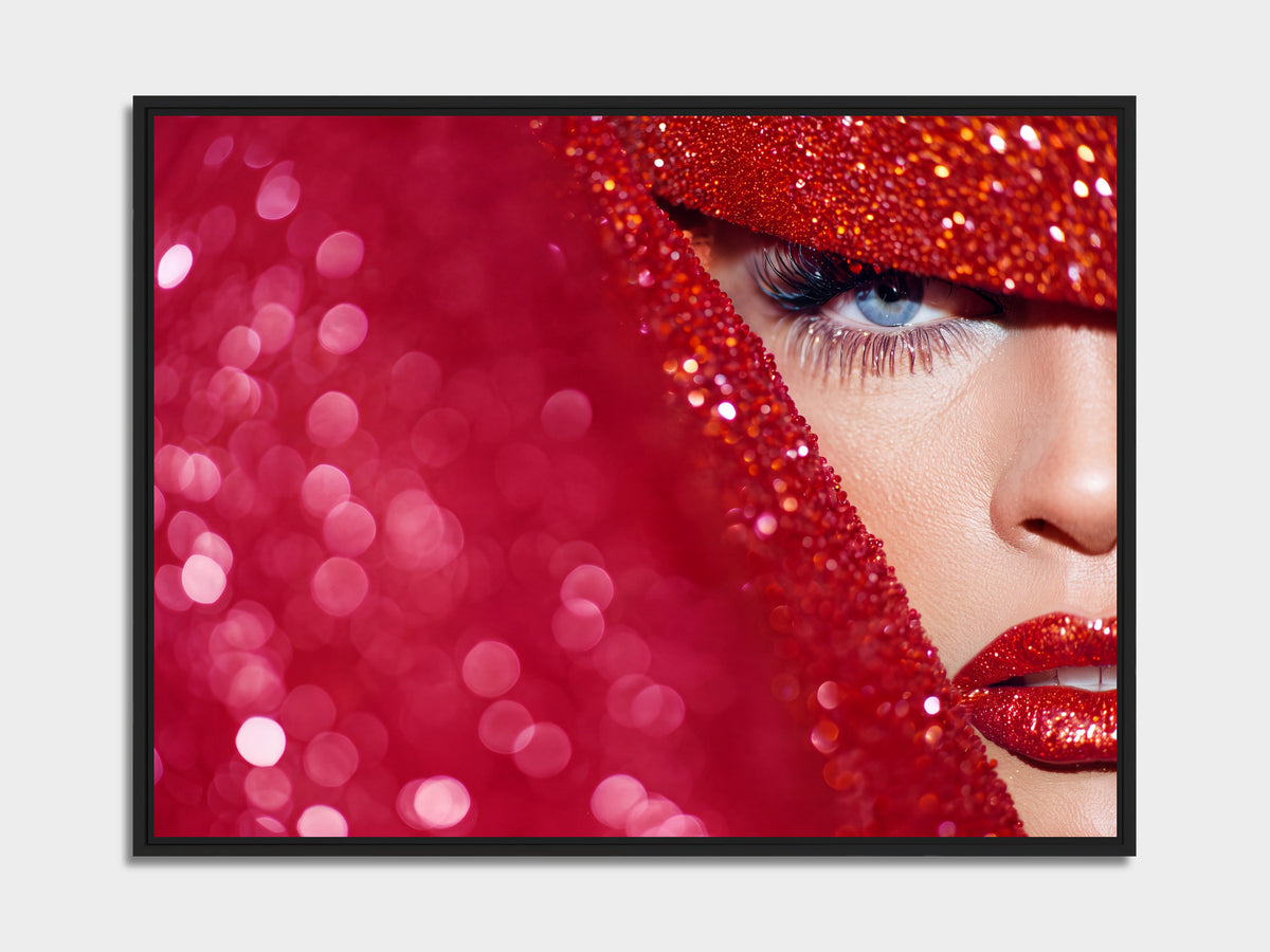 Electric Summer 05 – glitter and red lipstick fine art print, black matt floater frame | Beau Edition