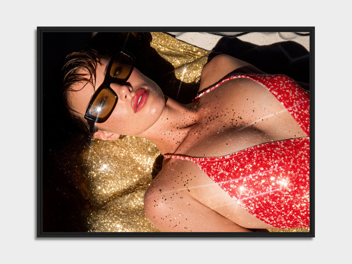 Electric Summer 08 – top model in a swimsuit fine art print, black matt floater frame | Beau Edition