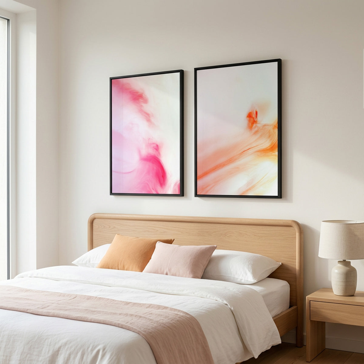 In Between 03 and 04 – pair of ink in water fine art prints above a bed | Beau Edition