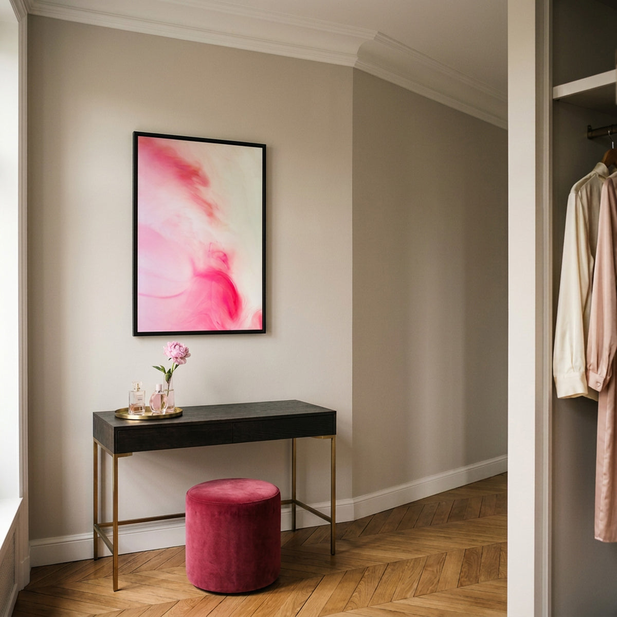 In Between 03 – ink in water fine art print above a dressing table in a bedroom | Beau Edition
