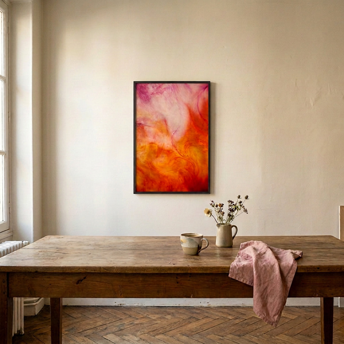 In Between 10 – ink in water fine art print above a wooden table in a sunlit kitchen | Beau Edition