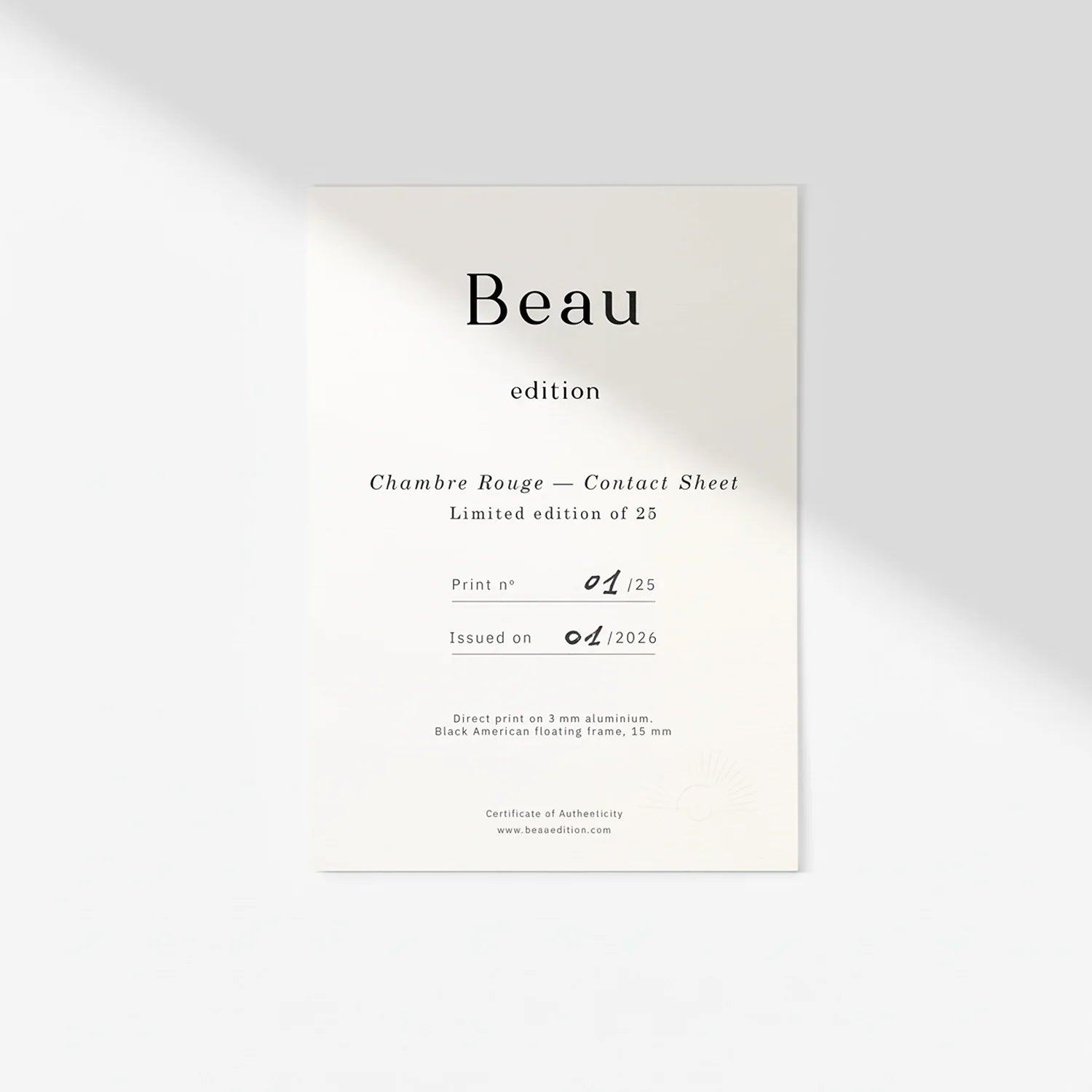 Chambre Rouge — Contact Sheet. Limited edition of 25