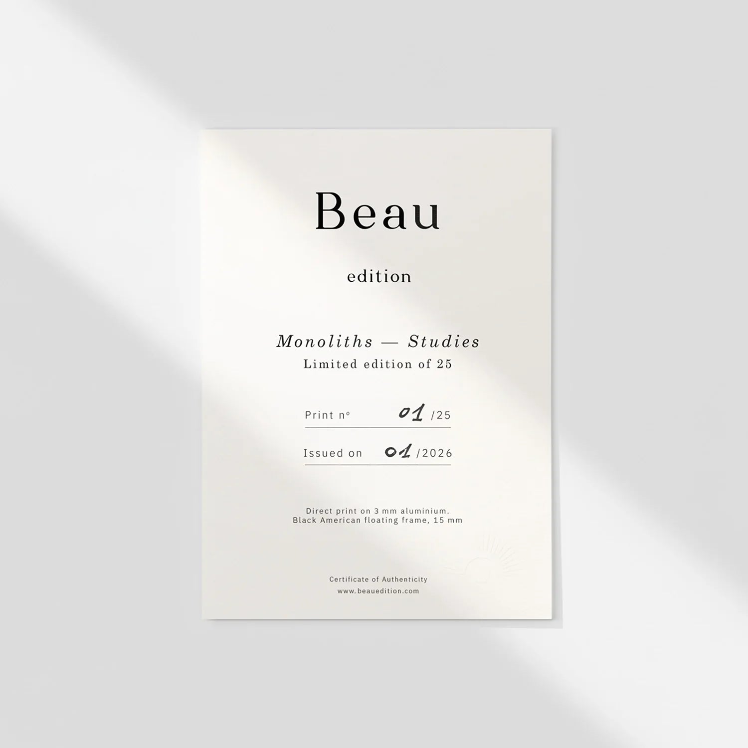 Monoliths — Studies. Limited edition of 25