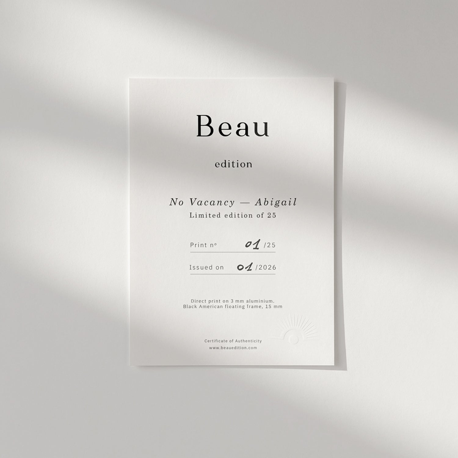 No Vacancy — Abigail. Limited edition of 25