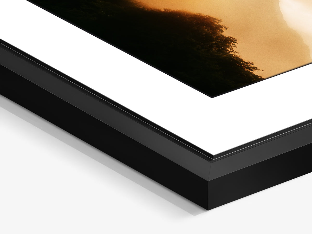 Mauritius 02 – black matt floater frame close-up, Le Rempart mountain fine art print | Beau Edition