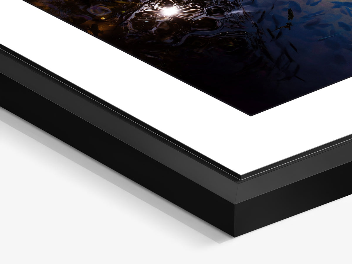 Mauritius 04 – black matt floater frame close-up, Grand Bassin sacred lake fine art print | Beau Edition