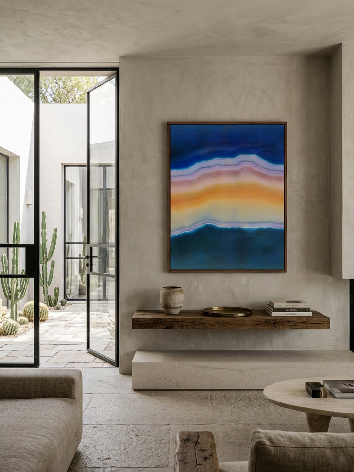 Strata 01 – tirage d'art bleu et ambre en situation dans un intérieur | Beau Edition