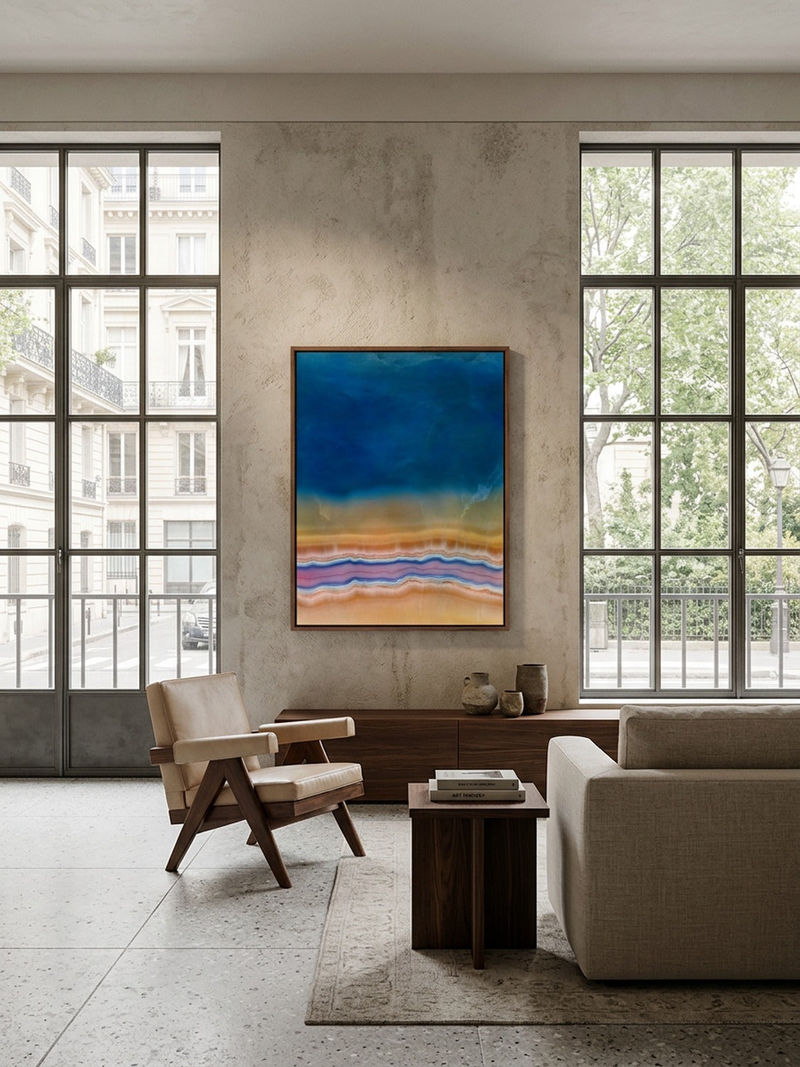 Strata 02 – interior wall art, blue and rose layered print | Beau Edition
