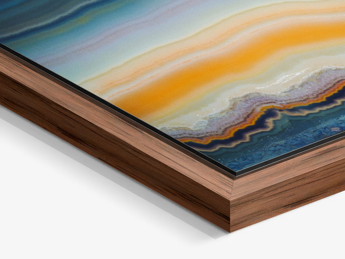Strata 03 – détail de la caisse américaine noyer, tirage d'art bleu-vert et orange | Beau Edition