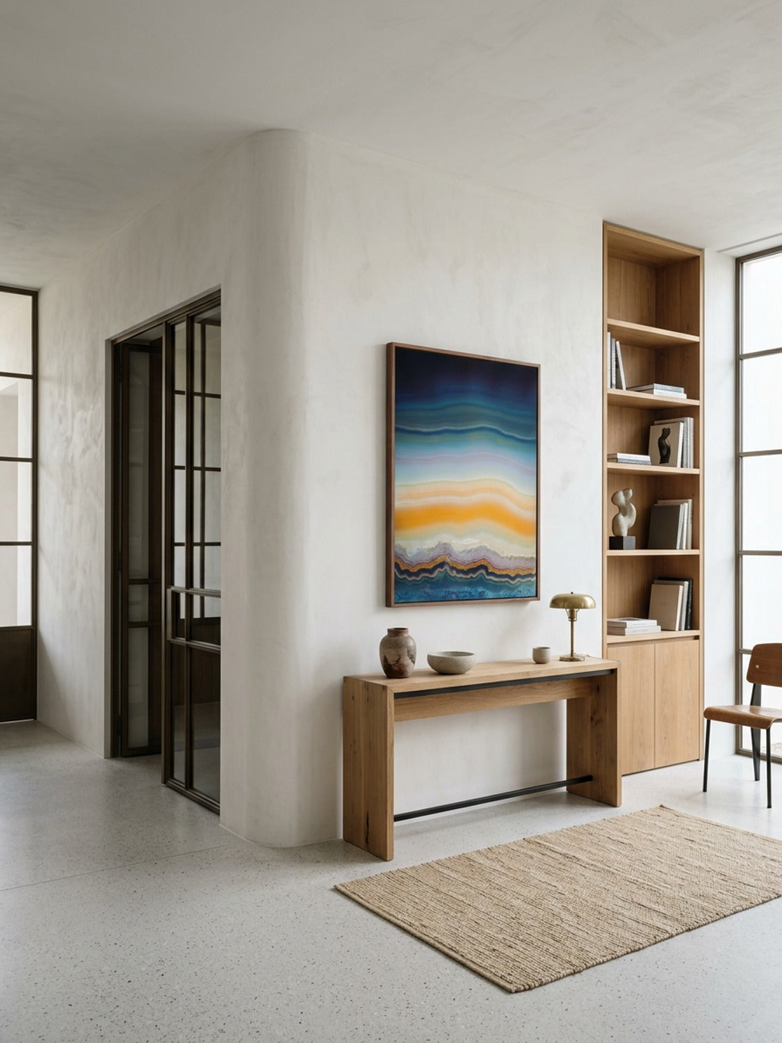 Strata 03 – tirage d'art bleu-vert et orange en situation dans un intérieur | Beau Edition