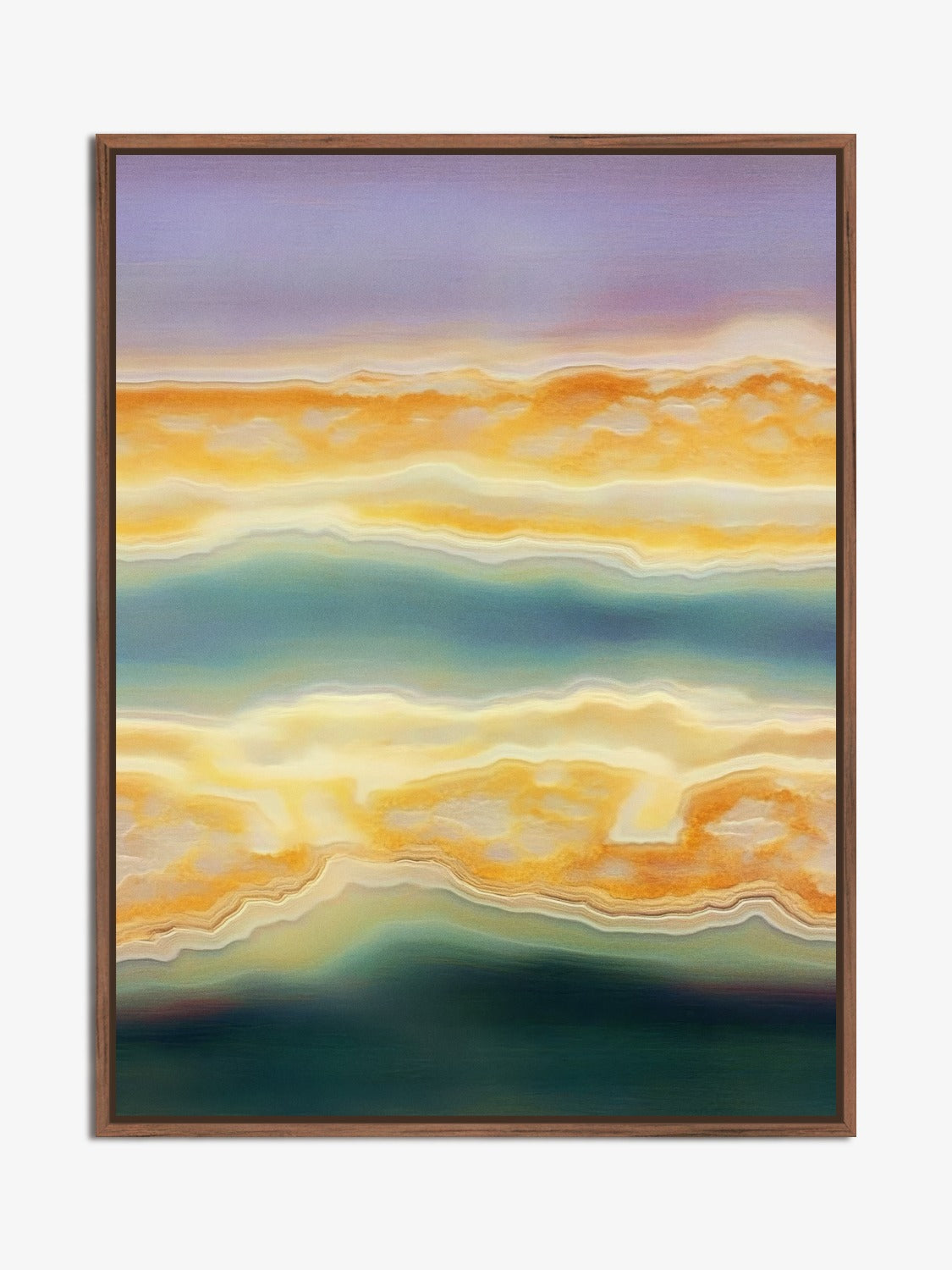 Strata 04 – layered bands in lilac, amber and green, fine art print, walnut floater frame | Beau Edition