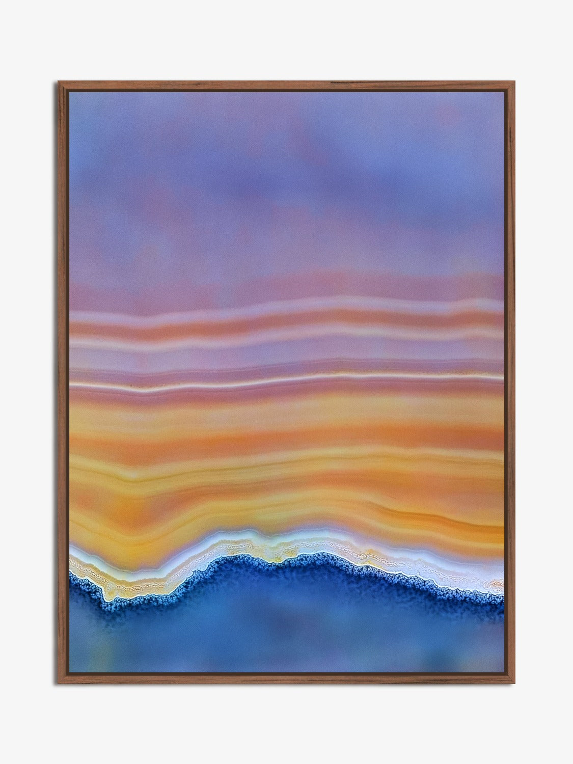 Strata 05 – layered bands in rose, orange and blue, fine art print, walnut floater frame | Beau Edition
