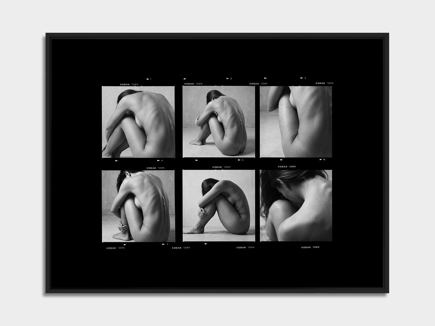 contact sheet 04 - Julie – contact sheet fine art nude print, print on aluminium, black matt floater frame | Beau Edition