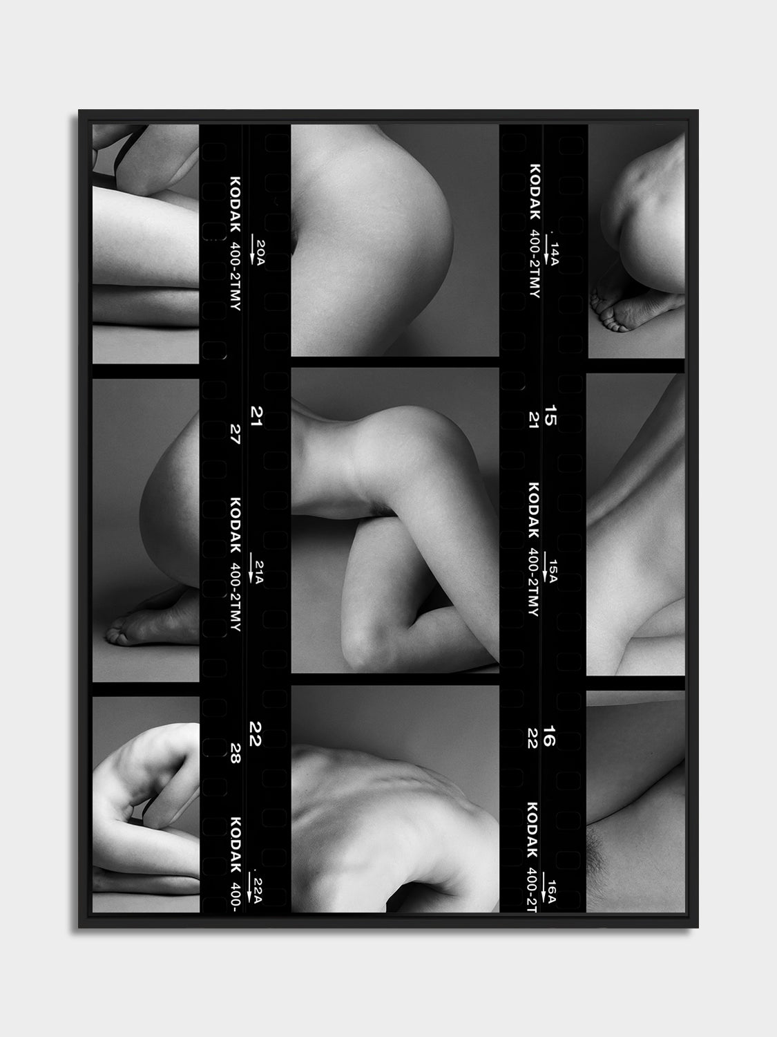 contact sheet 05 - Anaïs – contact sheet fine art nude print, print on aluminium, black matt floater frame | Beau Edition