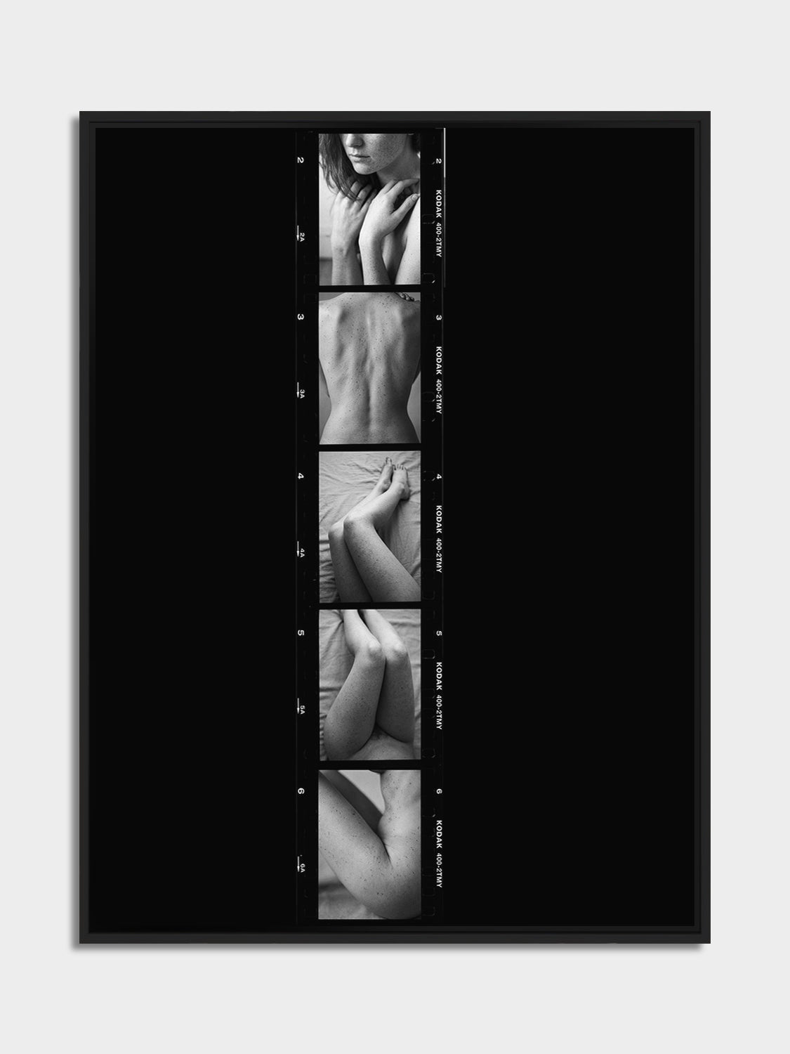 contact sheet 07 - Sylvie – contact sheet fine art nude print, print on aluminium, black matt floater frame | Beau Edition
