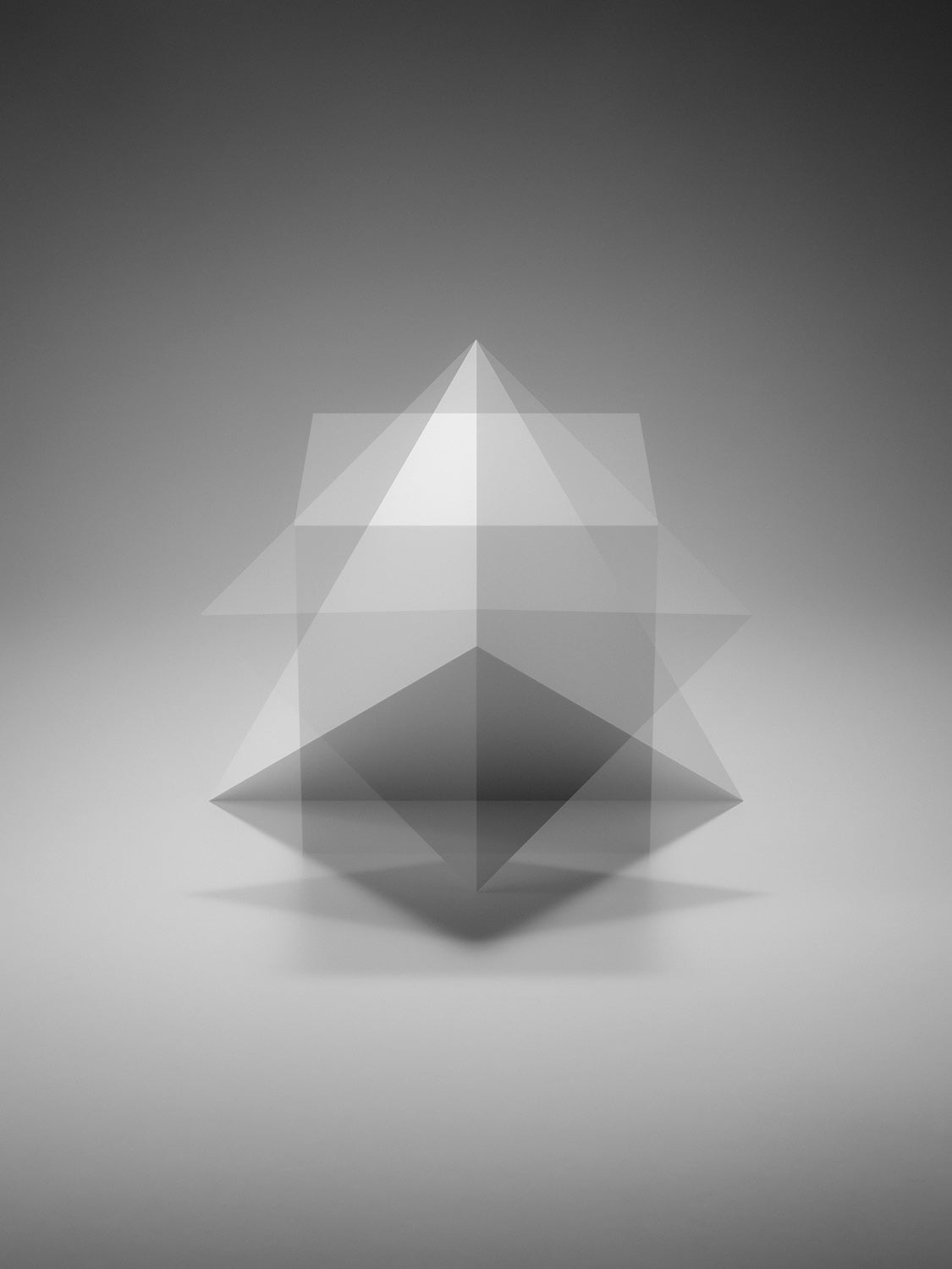 Double exposure of Platonic solids, an idea taking shape, black and white fine art print — Beau Edition