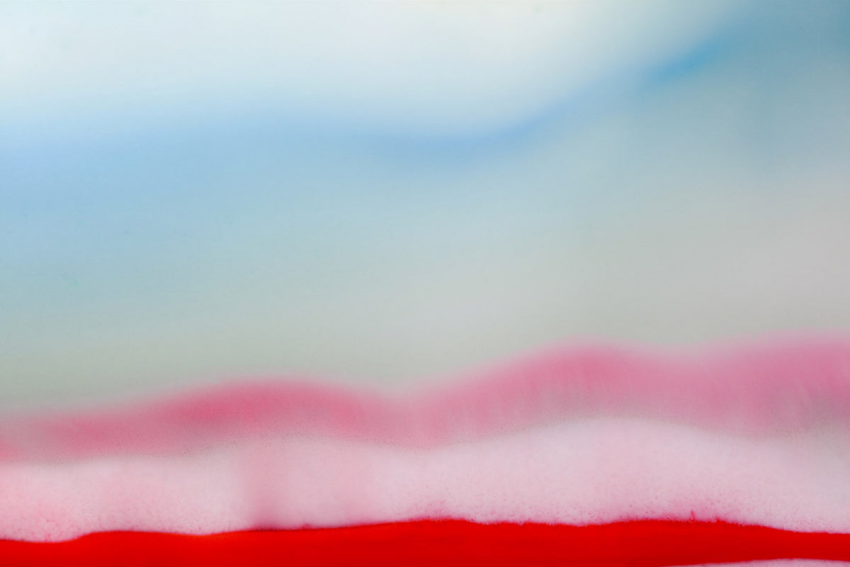 In Between 01 – pink and red ink bands on pale blue, fine art print | Beau Edition