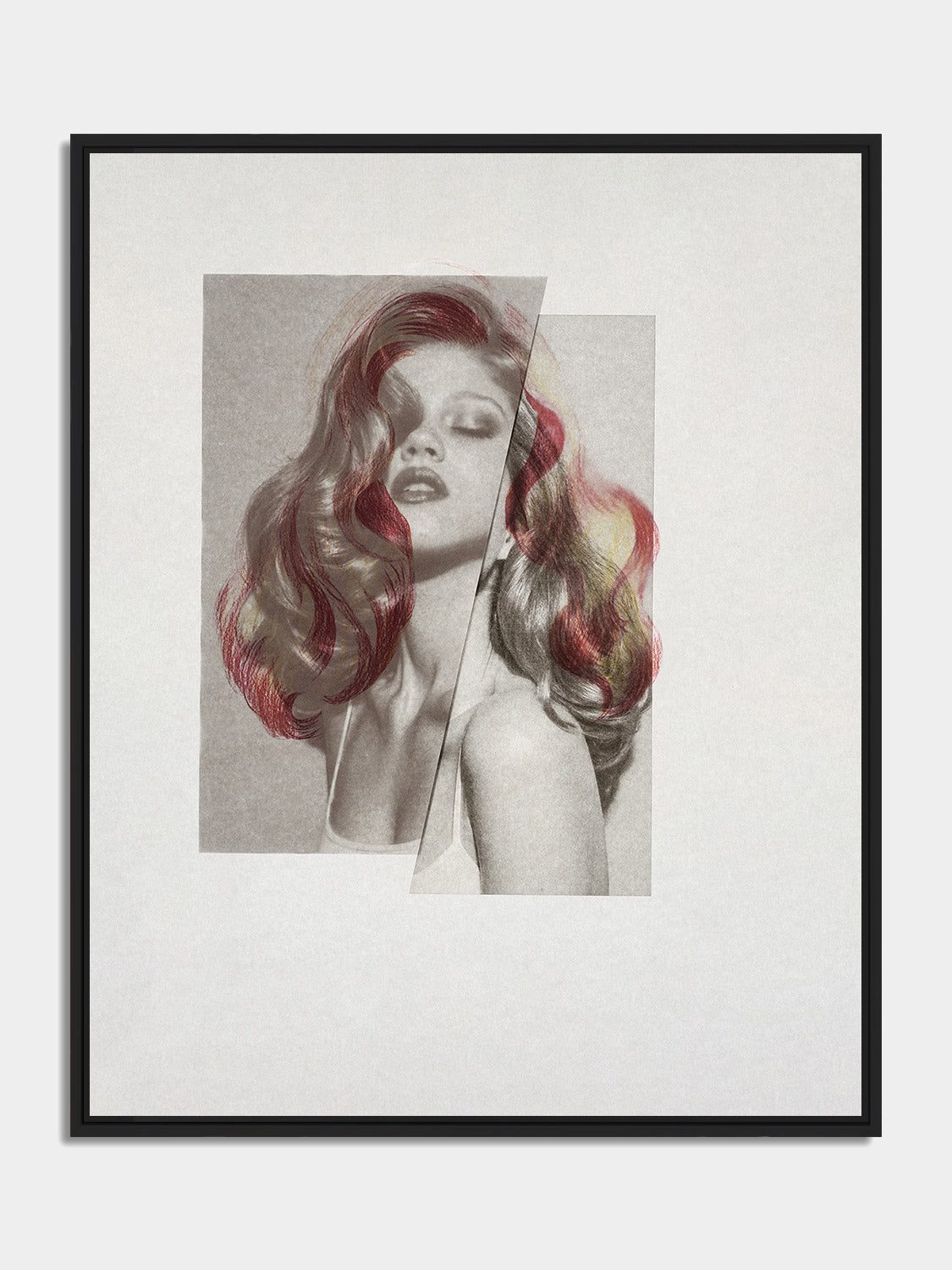 Chevelures 03 — red waves by Nicolas Jurnjack, framed print in a black matt floater frame, front view — Beau Edition