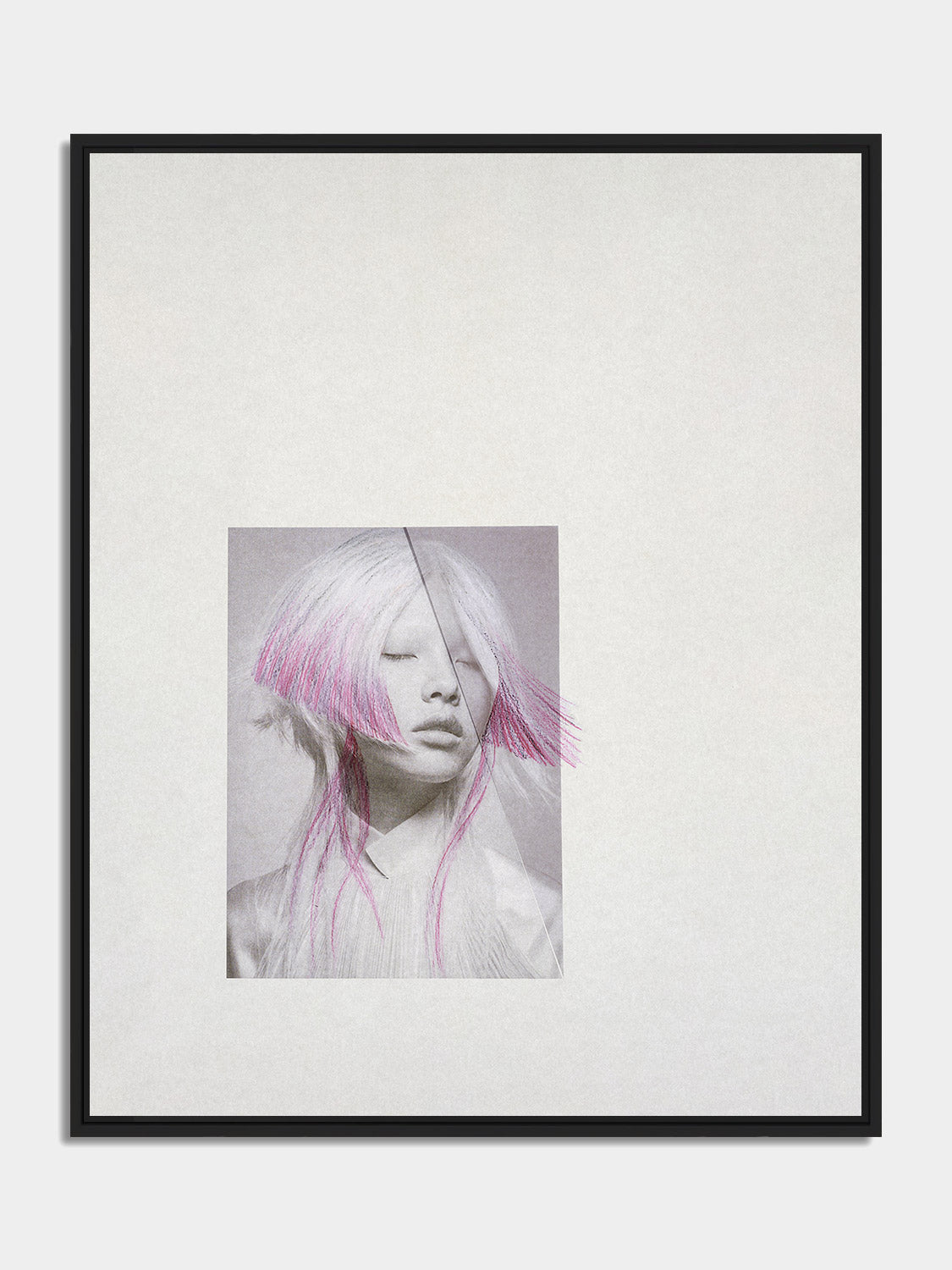 Chevelures 07 — white bob with pink tips by Nicolas Jurnjack, framed print in a black matt floater frame, front view — Beau Edition