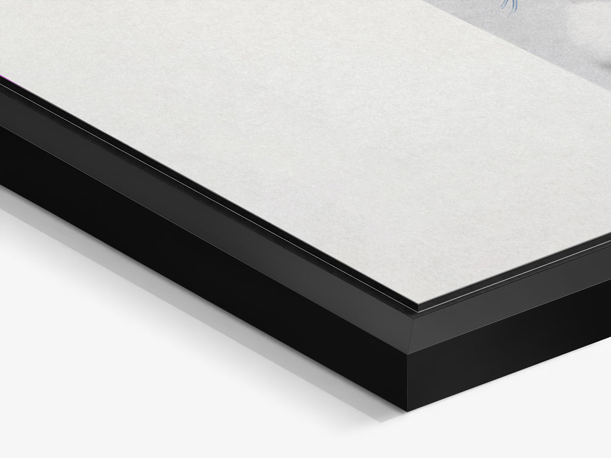 Chevelures 04 — corner detail of the black matt floater frame and aluminium print — Beau Edition