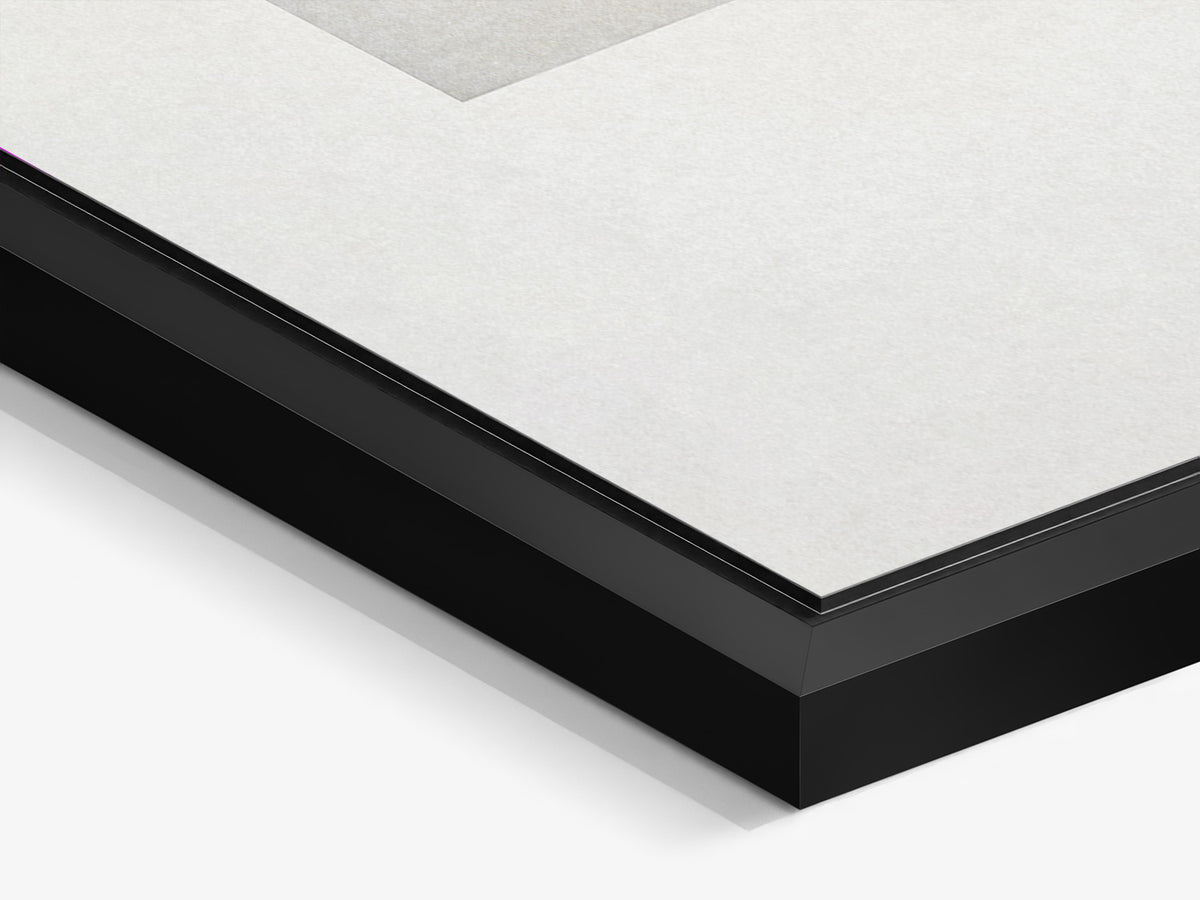 Chevelures 06 — corner detail of the black matt floater frame and aluminium print — Beau Edition