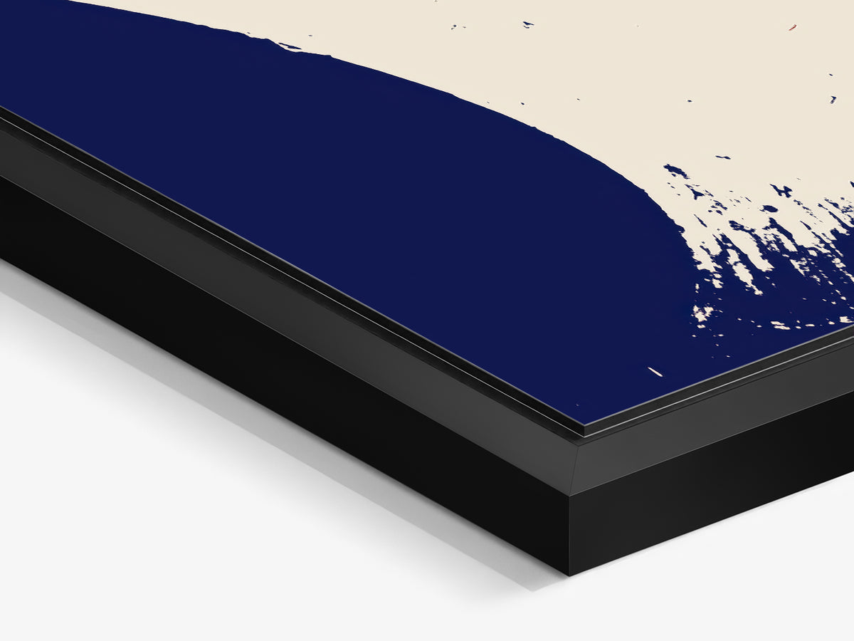 Ink & Concrete 01 – black matt floater frame close-up, dark red and navy graphic print | Beau Edition