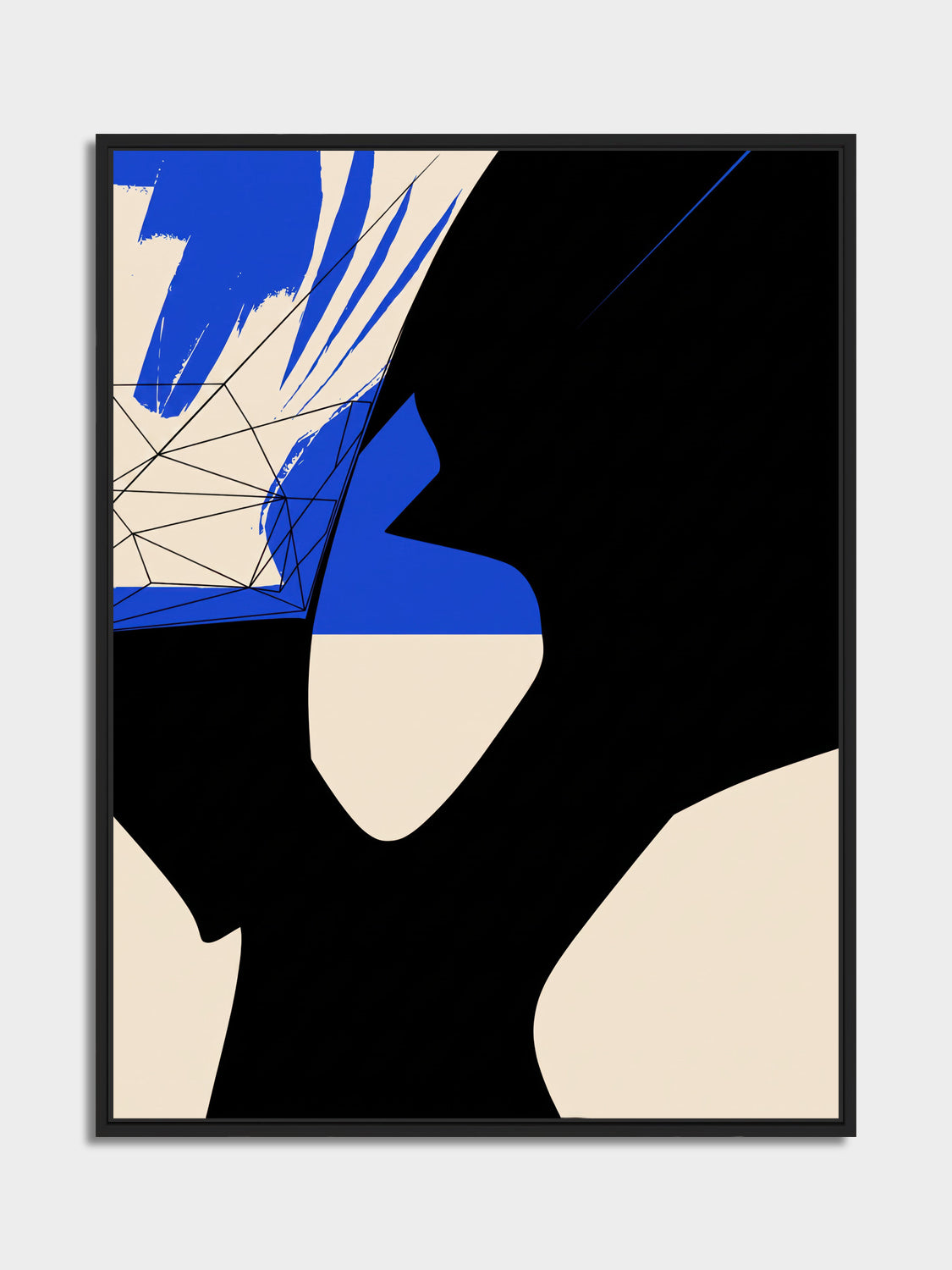 Ink & Concrete 02 – cobalt blue and black graphic print, black matt floater frame | Beau Edition
