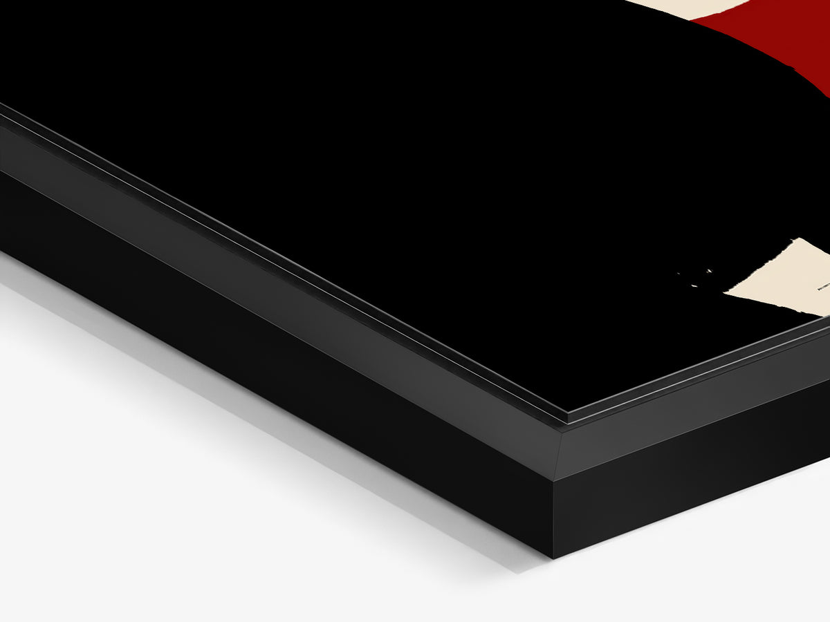 Ink & Concrete 03 – black matt floater frame close-up, black and dark red graphic print | Beau Edition
