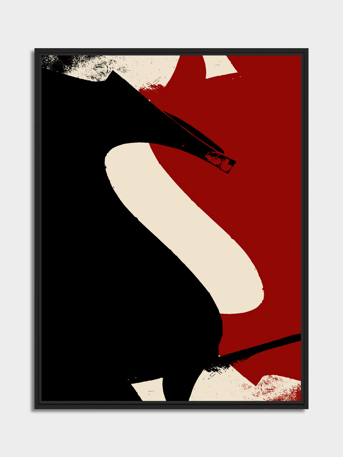 Ink & Concrete 03 – black and dark red graphic print, black matt floater frame | Beau Edition