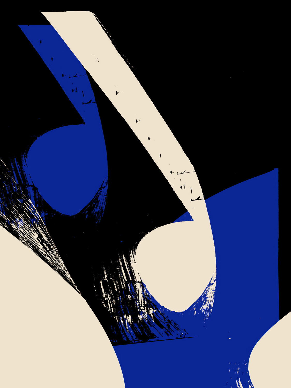 Ink & Concrete 04 – black and cobalt blue graphic print, flat artwork | Beau Edition