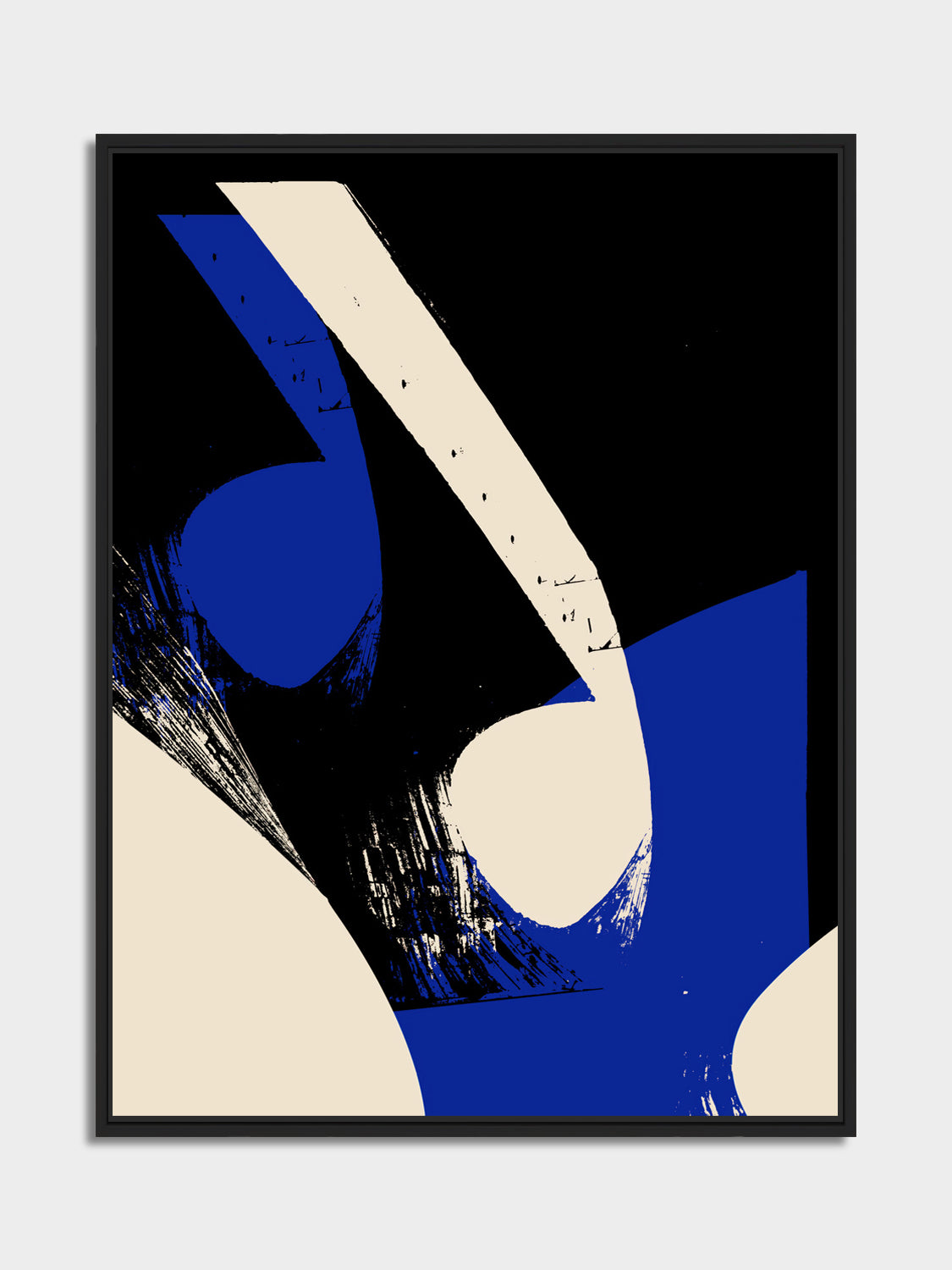 Ink & Concrete 04 – black and cobalt blue graphic print, black matt floater frame | Beau Edition