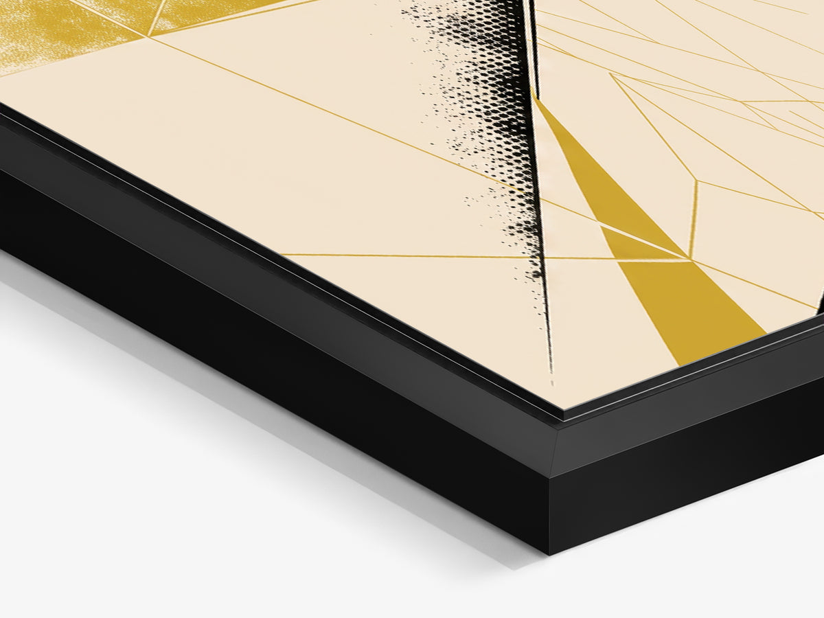Ink & Concrete 05 – black matt floater frame close-up, mustard and black graphic print | Beau Edition