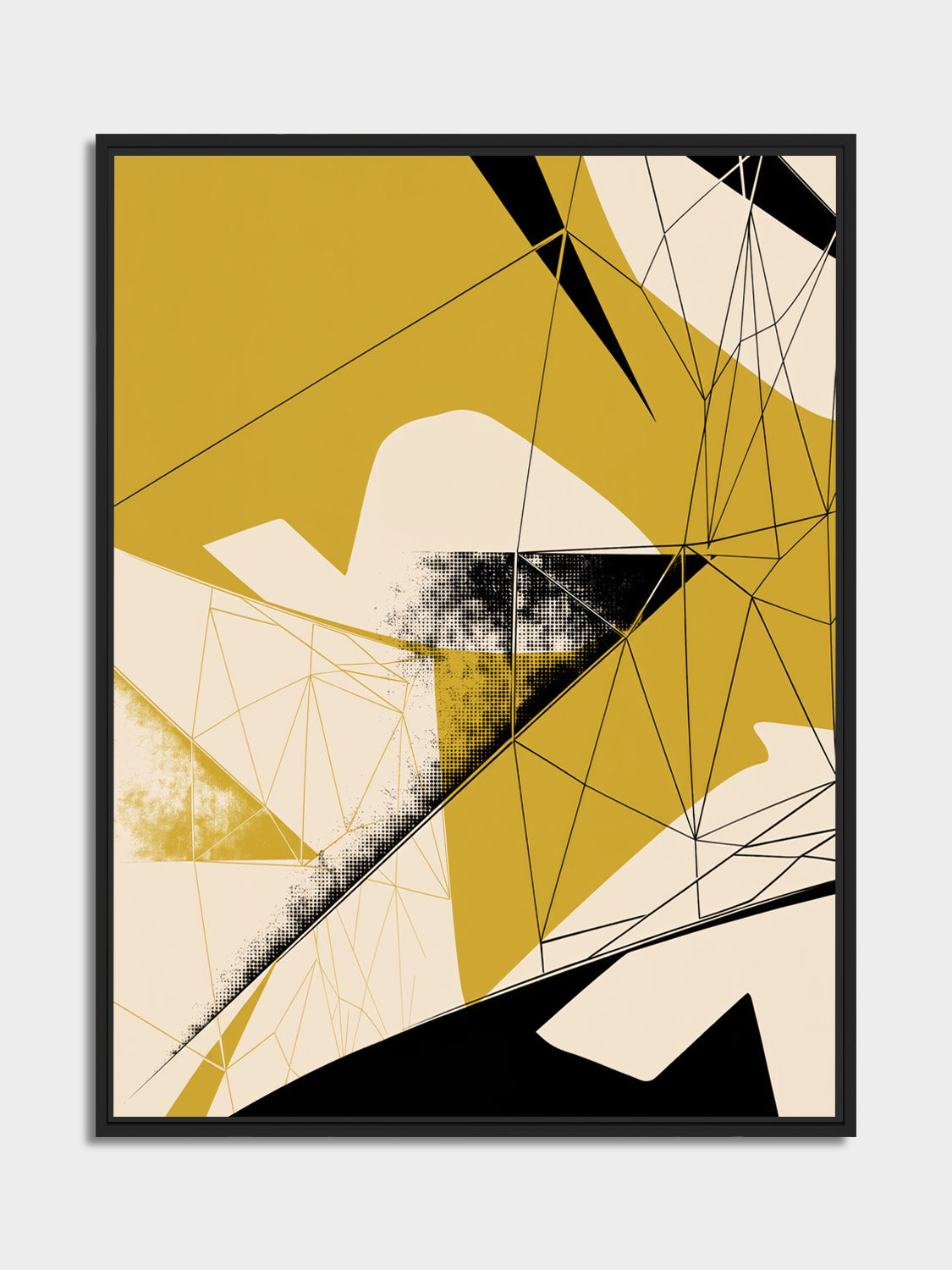 Ink & Concrete 05 – mustard and black graphic print, black matt floater frame | Beau Edition