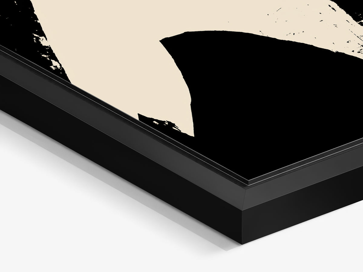 Ink & Concrete 06 – black matt floater frame close-up, black and cream graphic print | Beau Edition