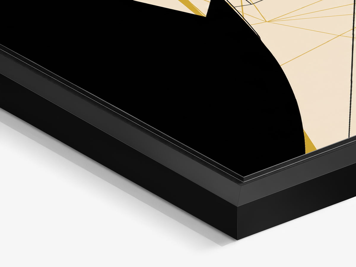 Ink & Concrete 07 – black matt floater frame close-up, mustard and black graphic print | Beau Edition