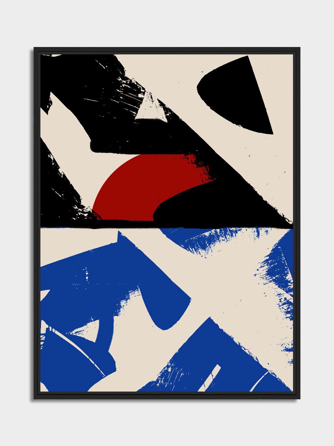Ink & Concrete 08 – black, red and cobalt blue graphic print, black matt floater frame | Beau Edition