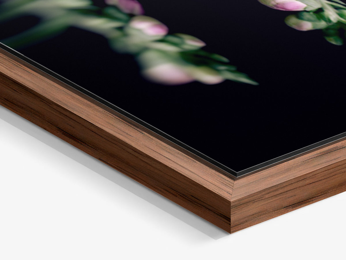 Narcisse 19 – walnut floater frame close-up, wild foxglove fine art print | Beau Edition