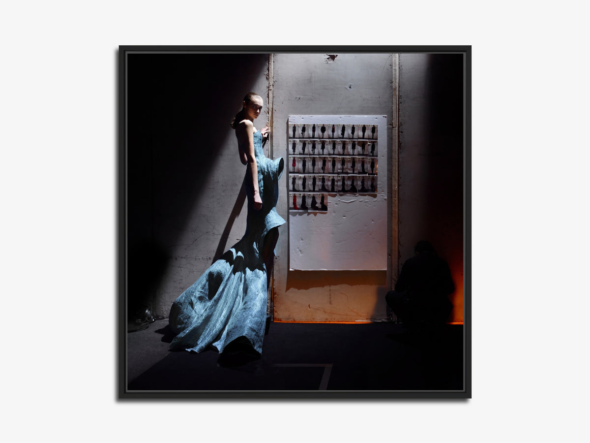 The Other Side of the Picture 06 – Kelvin Konoplyasova backstage at Nina Ricci, fine art print, black matt floater frame | Beau Edition