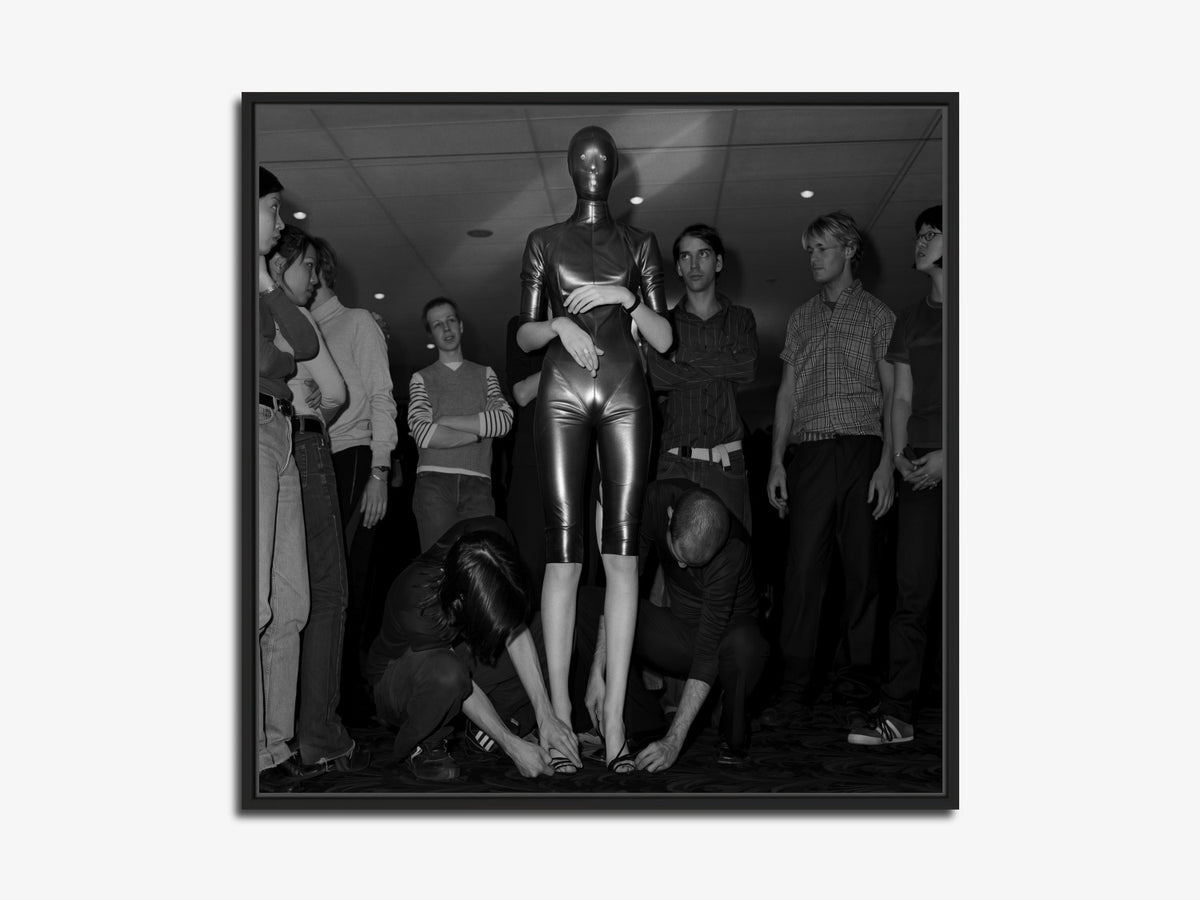 The Other Side of the Picture 07 – latex jumpsuit by Olivier Theyskens, backstage fine art print, black matt floater frame | Beau Edition