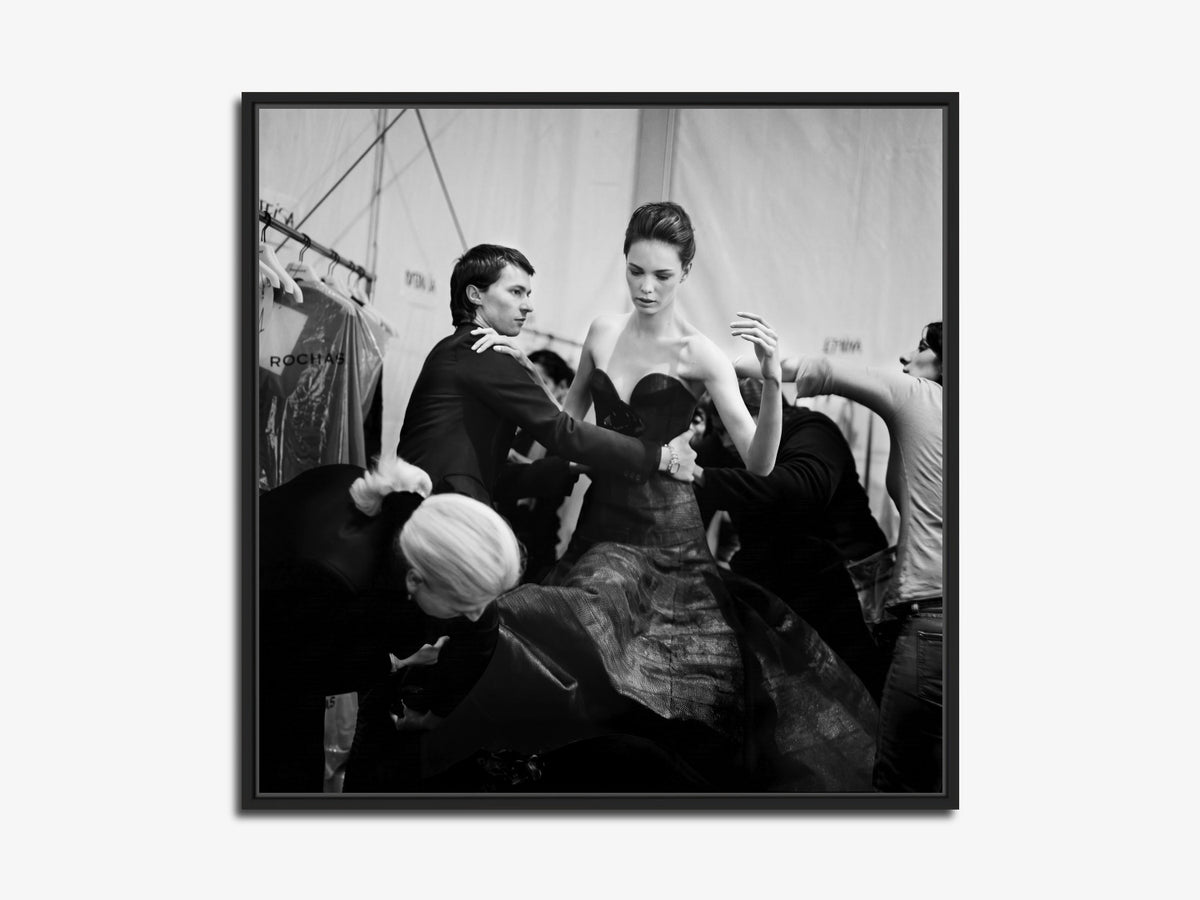 The Other Side of the Picture 09 – Mia Rosing backstage at Rochas, fine art print, black matt floater frame | Beau Edition