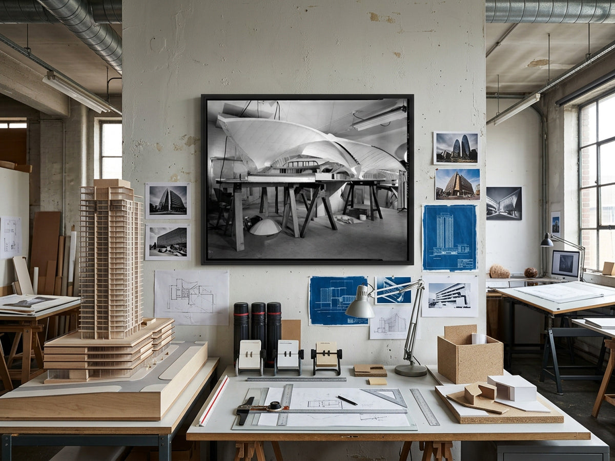TWA Flight Center 05 – TWA terminal model in the workshop, interior wall art, view 1 | Beau Edition