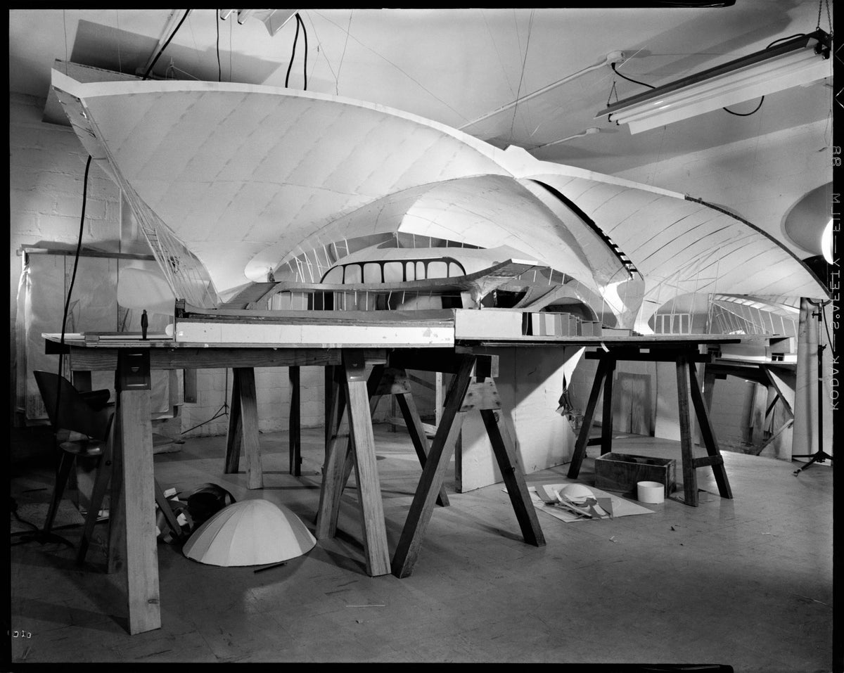 TWA Flight Center 05 – TWA terminal model in the workshop, fine art print, flat artwork | Beau Edition